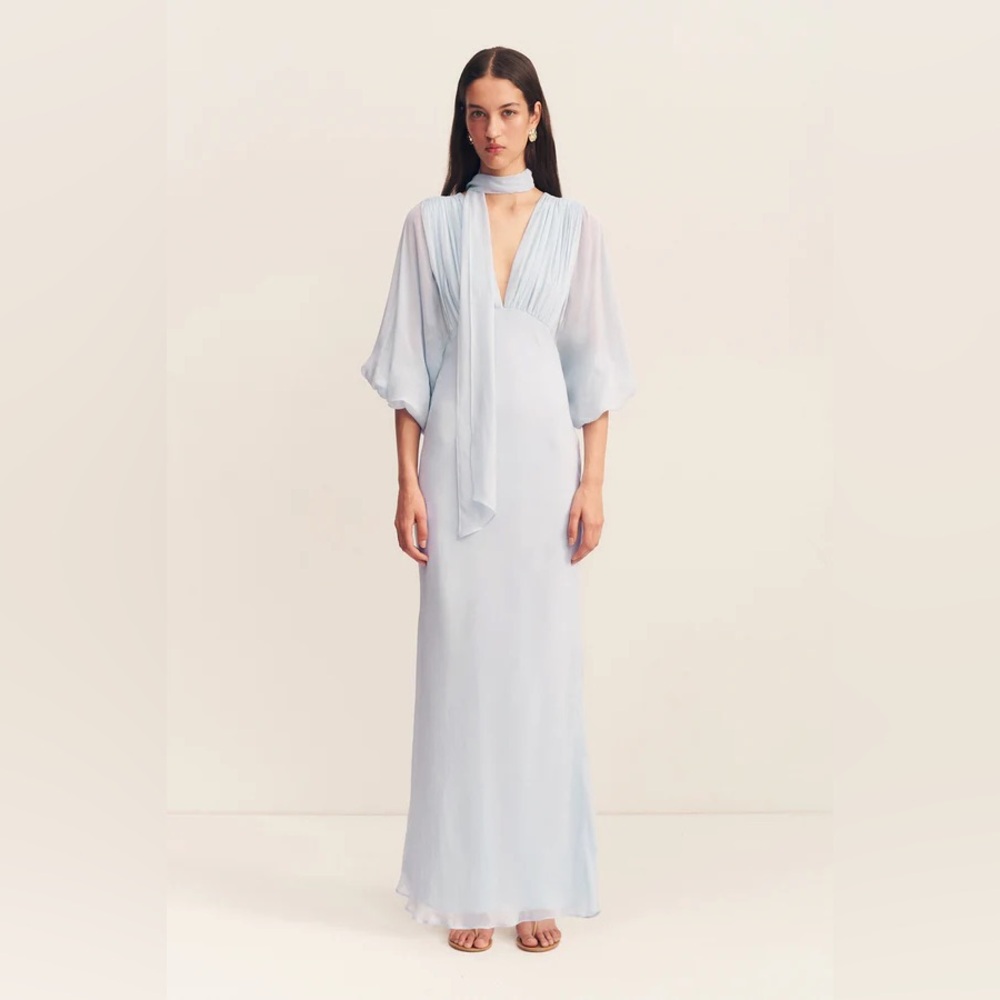 Amina Plunge Balloon Sleeve Maxi Dress - Sky - Picture 1 of 9